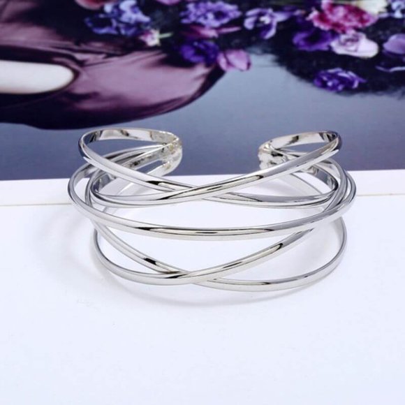 Wide Open Cuff Bracelet Crisscross Design - Picture 3 of 4